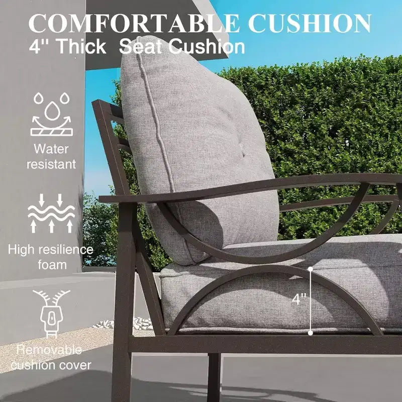 Lot de 2 fauteuils de patio, structure métallique avec coussins, mobilier de jardin d'extérieur