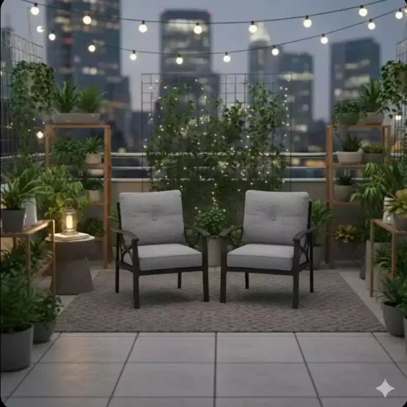 Lot de 2 fauteuils de patio, structure métallique avec coussins, mobilier de jardin d'extérieur