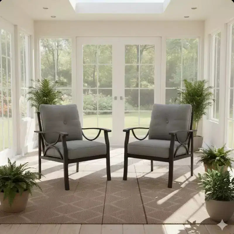 Lot de 2 fauteuils de patio, structure métallique avec coussins, mobilier de jardin d'extérieur