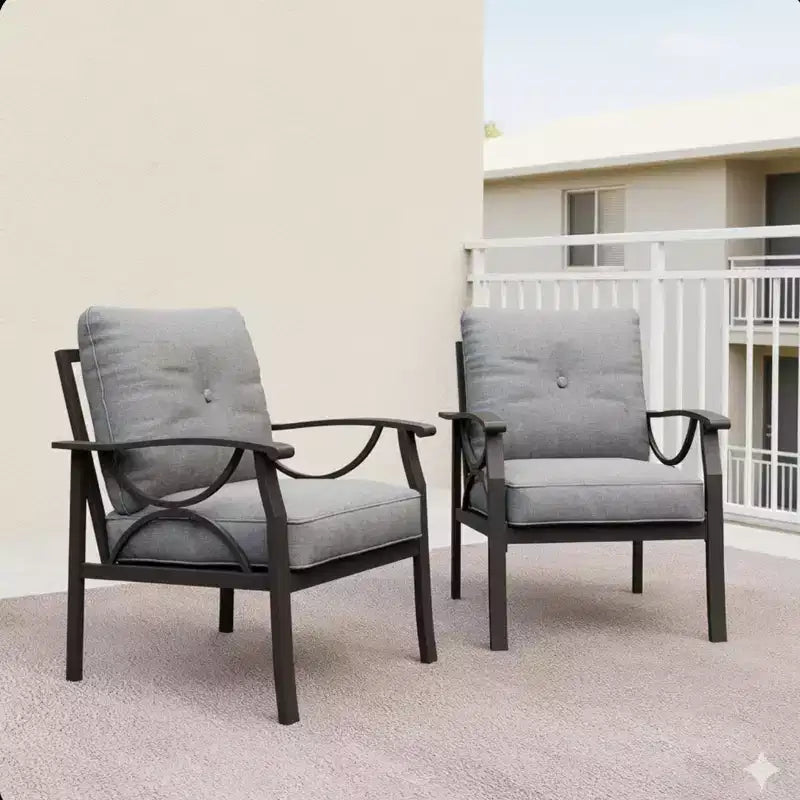 Lot de 2 fauteuils de patio, structure métallique avec coussins, mobilier de jardin d'extérieur