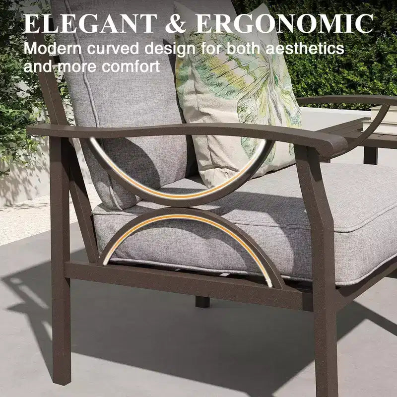 Lot de 2 fauteuils de patio, structure métallique avec coussins, mobilier de jardin d'extérieur