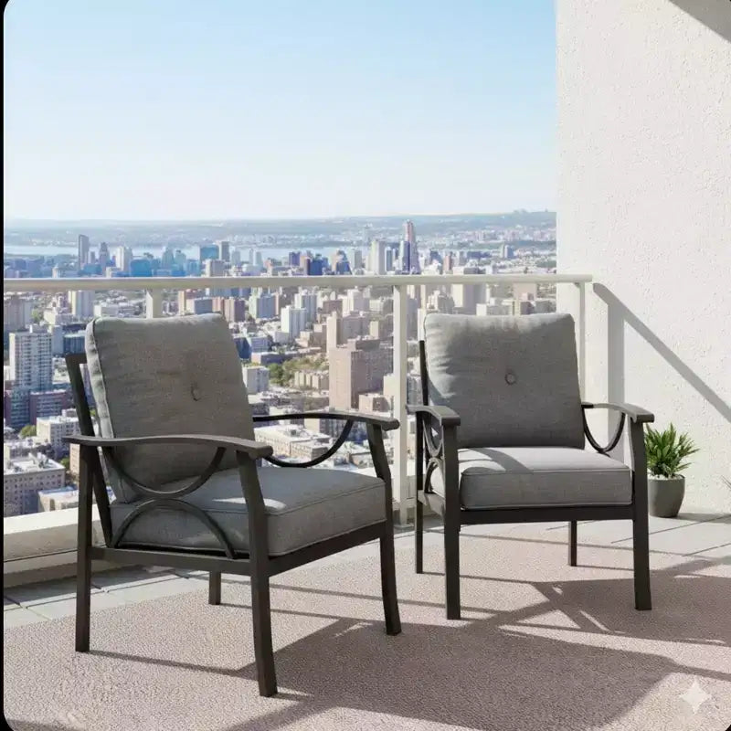 Lot de 2 fauteuils de patio, structure métallique avec coussins, mobilier de jardin d'extérieur