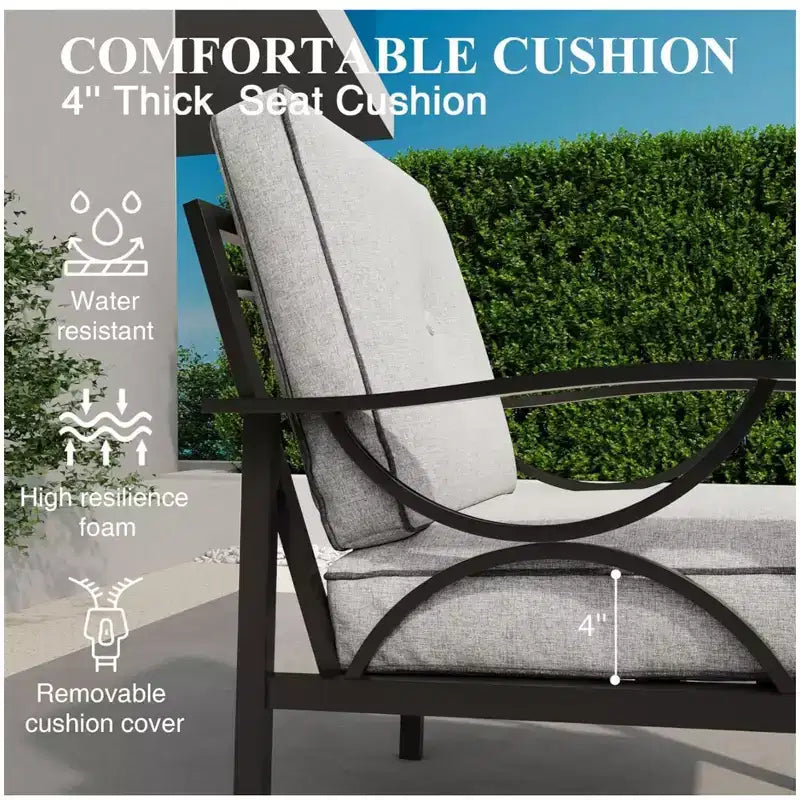 Lot de 2 fauteuils de patio, structure métallique avec coussins, mobilier de jardin d'extérieur