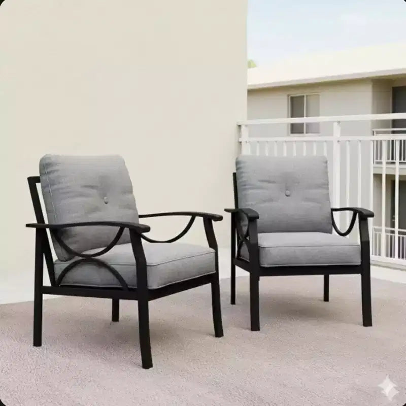 Lot de 2 fauteuils de patio, structure métallique avec coussins, mobilier de jardin d'extérieur