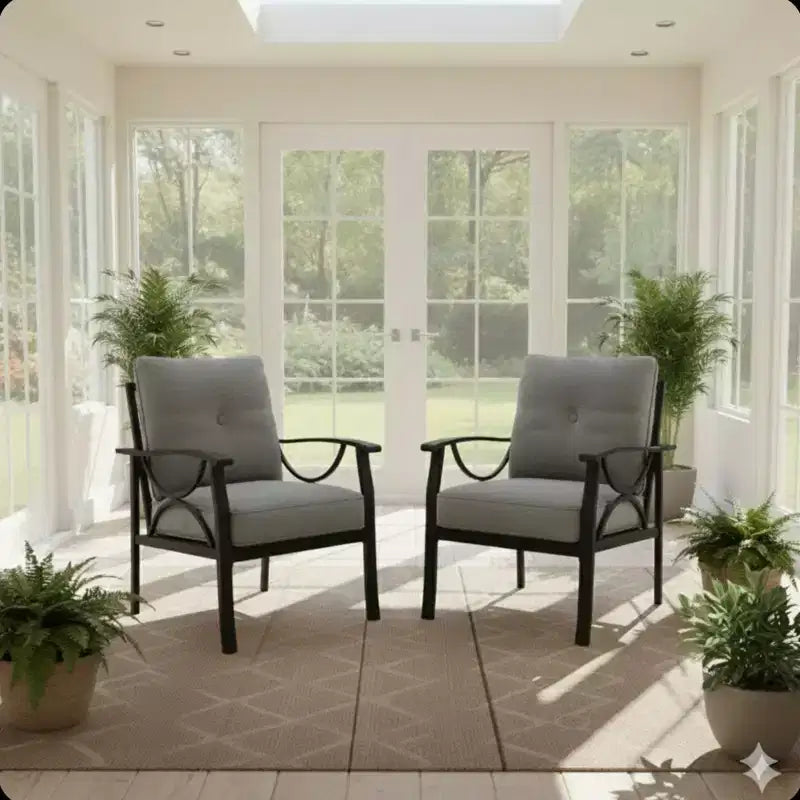 Lot de 2 fauteuils de patio, structure métallique avec coussins, mobilier de jardin d'extérieur