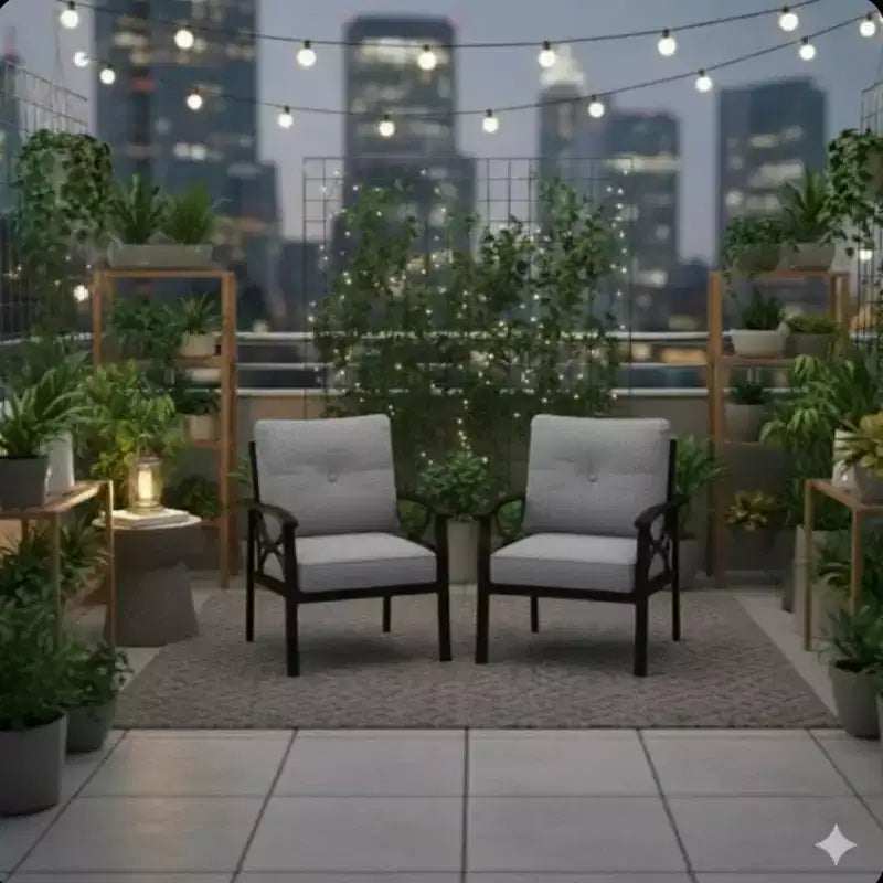 Lot de 2 fauteuils de patio, structure métallique avec coussins, mobilier de jardin d'extérieur