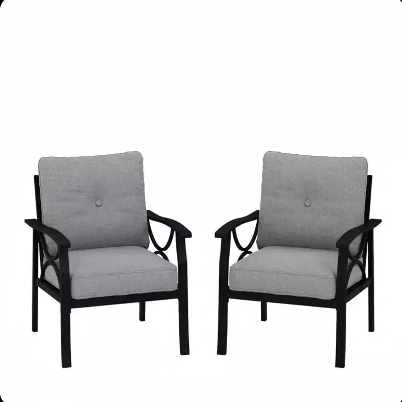 Set of 2 Patio Armchairs Metal Frame with Cushions Outdoor Garden Furniture