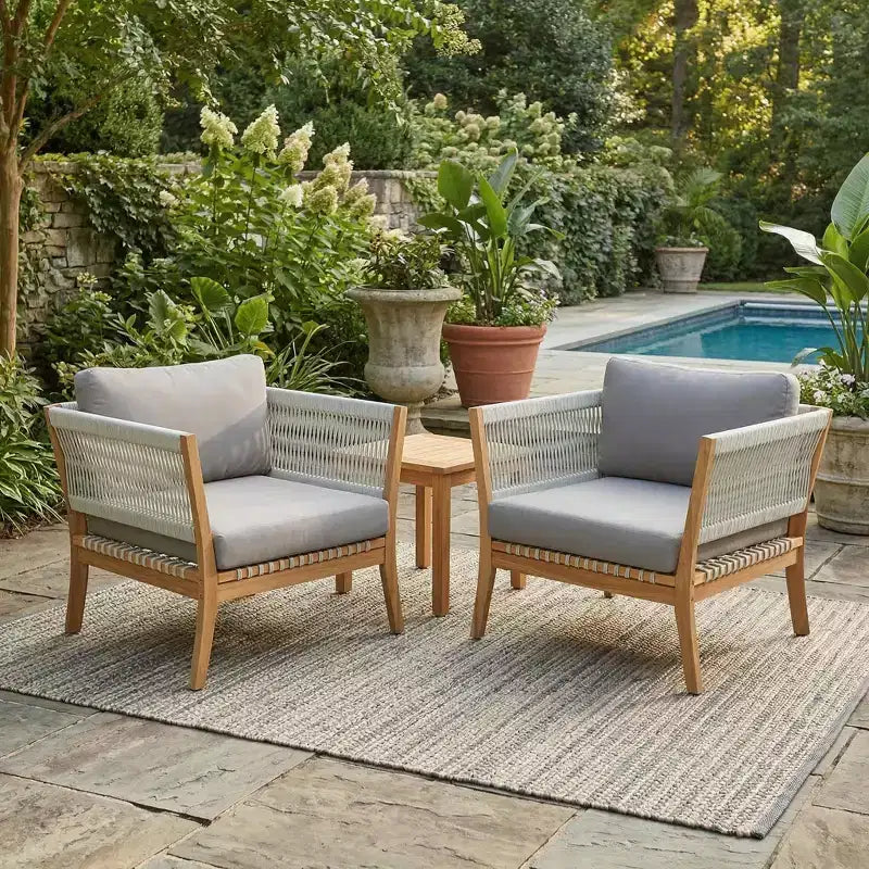 Christopher Knight Home Mai Chaises de jardin modernes d'extérieur en acacia avec corde tressée et coussins (Lot de 2)