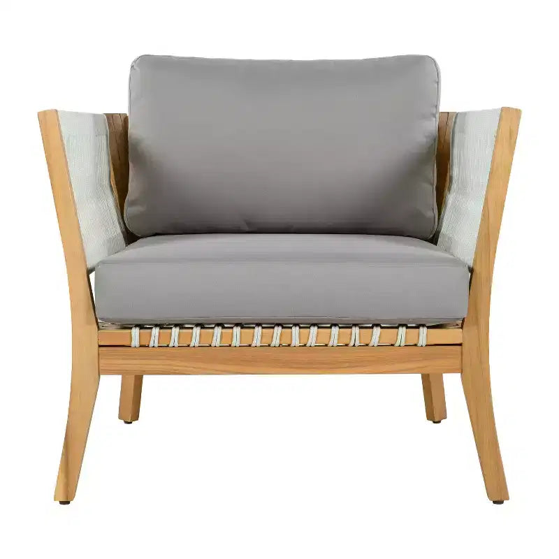 Christopher Knight Home Mai Chaises de jardin modernes d'extérieur en acacia avec corde tressée et coussins (Lot de 2)