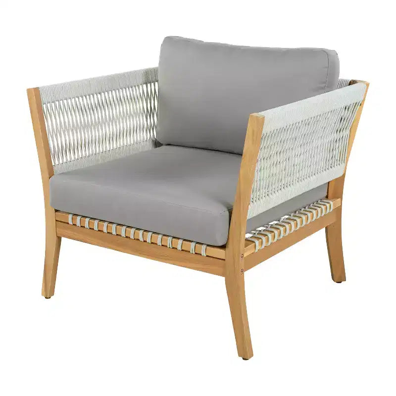 Christopher Knight Home Mai Chaises de jardin modernes d'extérieur en acacia avec corde tressée et coussins (Lot de 2)