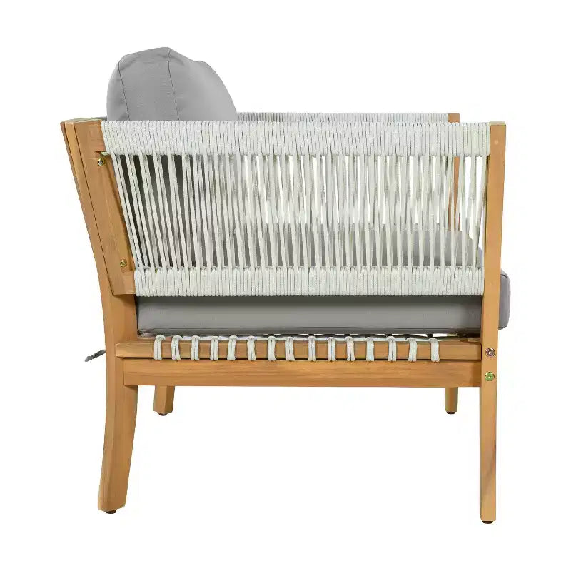 Christopher Knight Home Mai Chaises de jardin modernes d'extérieur en acacia avec corde tressée et coussins (Lot de 2)