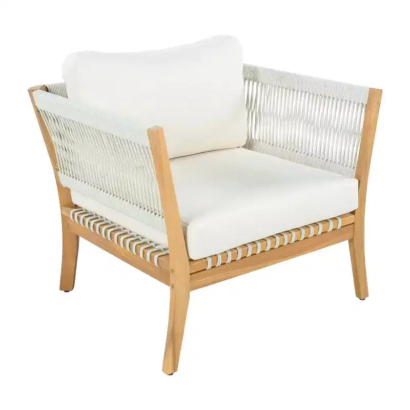 Christopher Knight Home Mai Chaises de jardin modernes d'extérieur en acacia avec corde tressée et coussins (Lot de 2)