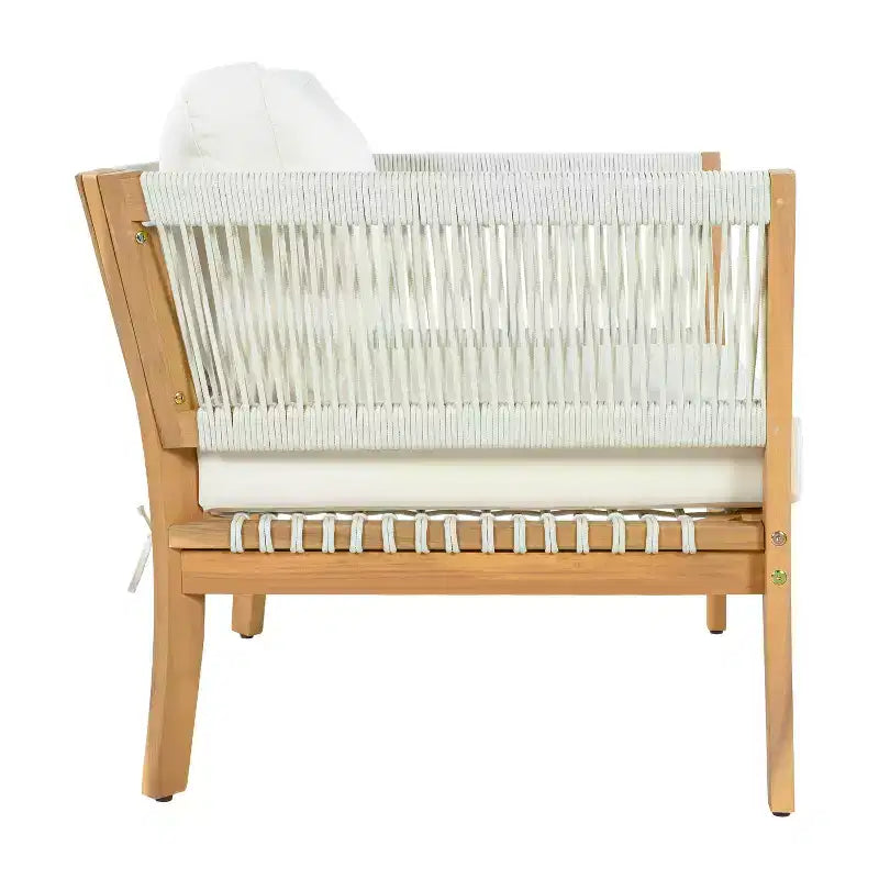 Christopher Knight Home Mai Chaises de jardin modernes d'extérieur en acacia avec corde tressée et coussins (Lot de 2)