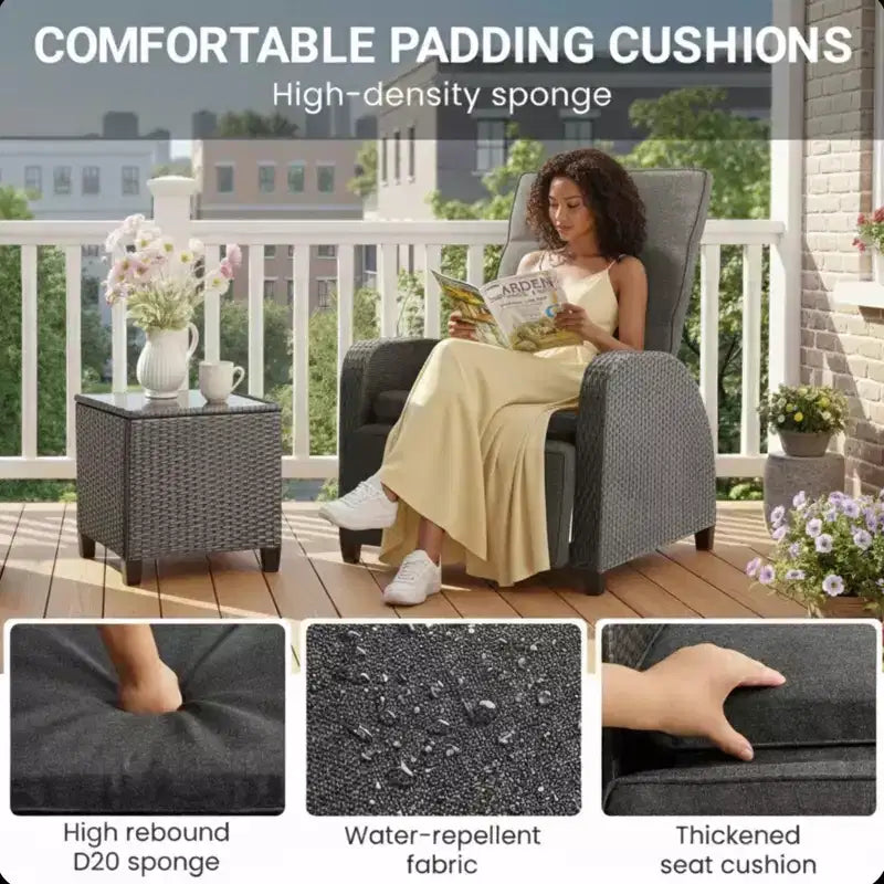 Chaise longue d'extérieur inclinable 30 positions avec coussins gris et repose-pieds