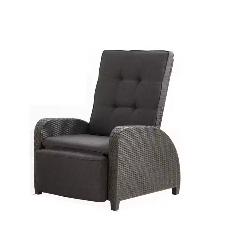 Chaise longue d'extérieur inclinable 30 positions avec coussins gris et repose-pieds