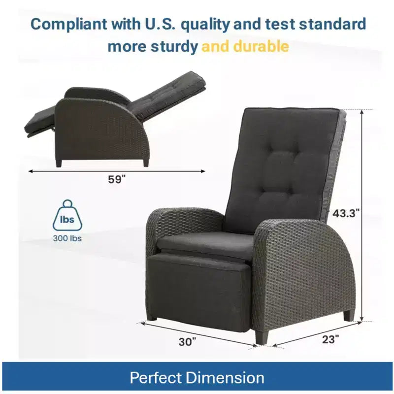 Chaise longue d'extérieur inclinable 30 positions avec coussins gris et repose-pieds