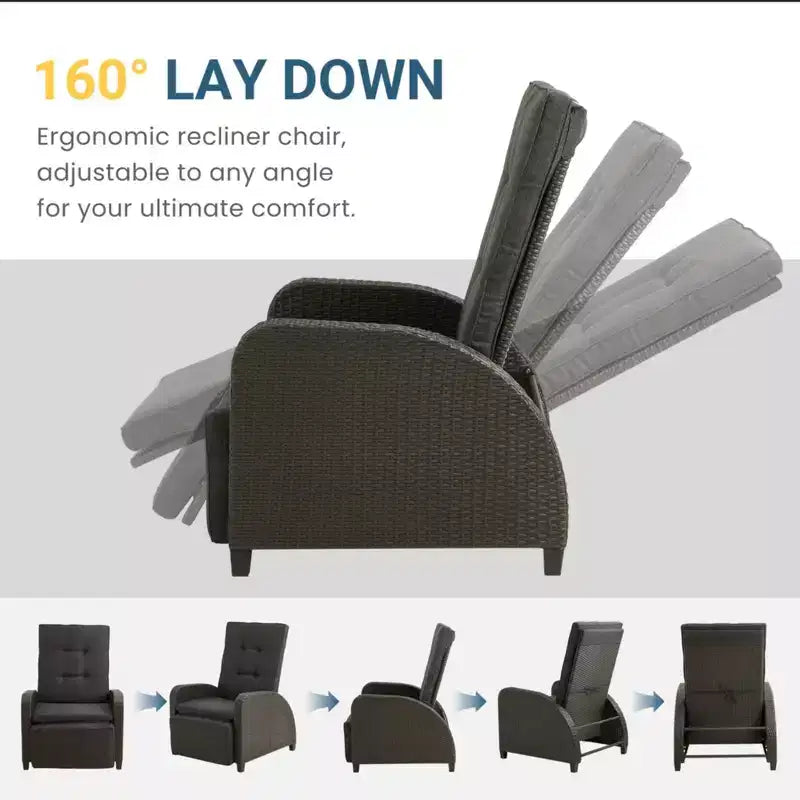 Chaise longue d'extérieur inclinable 30 positions avec coussins gris et repose-pieds
