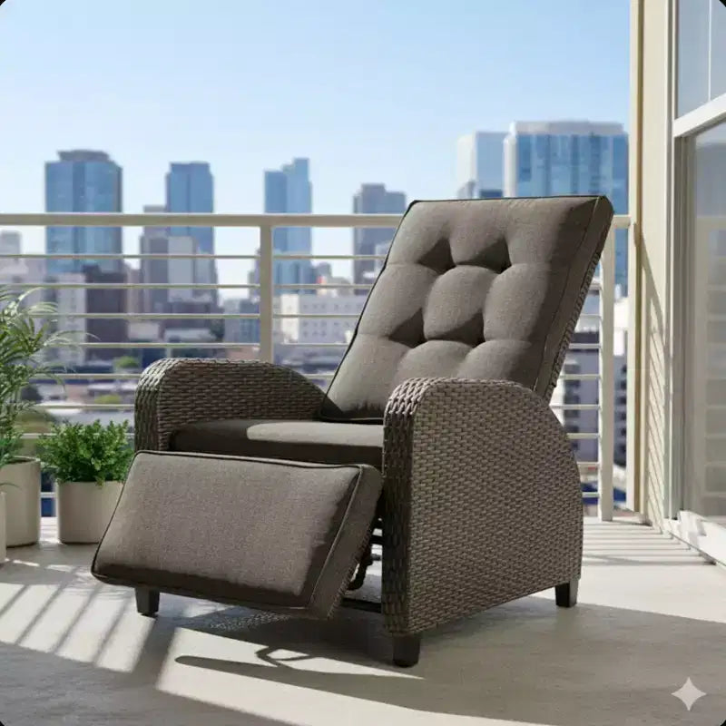 Chaise longue d'extérieur inclinable 30 positions avec coussins gris et repose-pieds