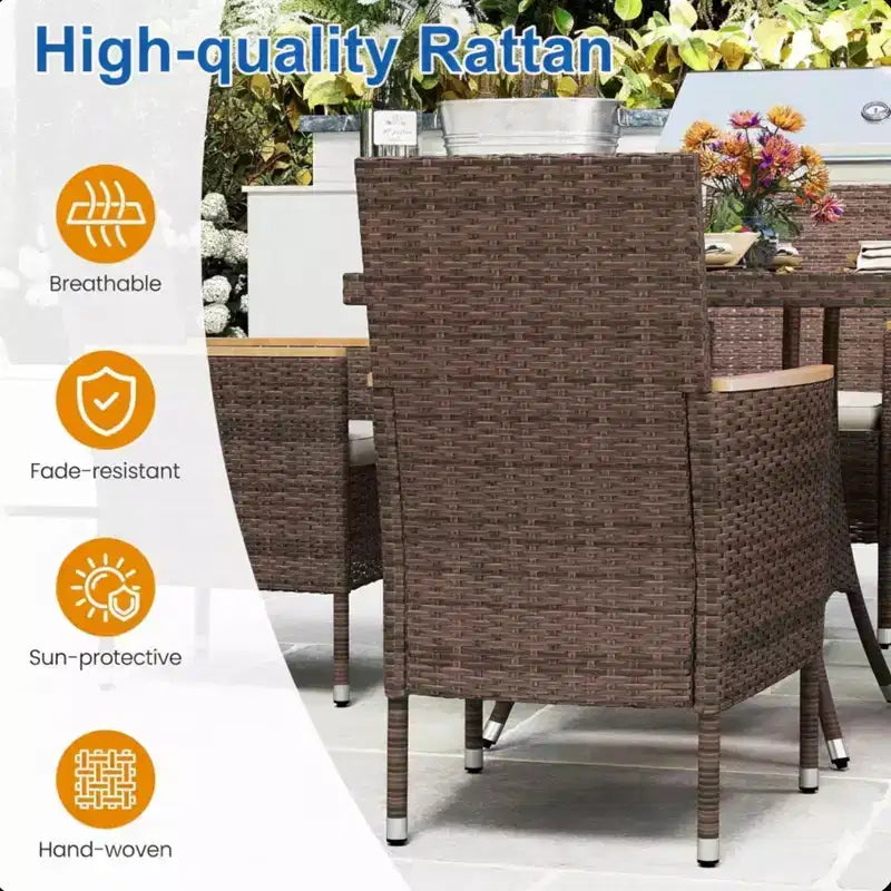 Chaise de salle à manger en rotin tressé pour patio, résistant aux intempéries (lot de 4)