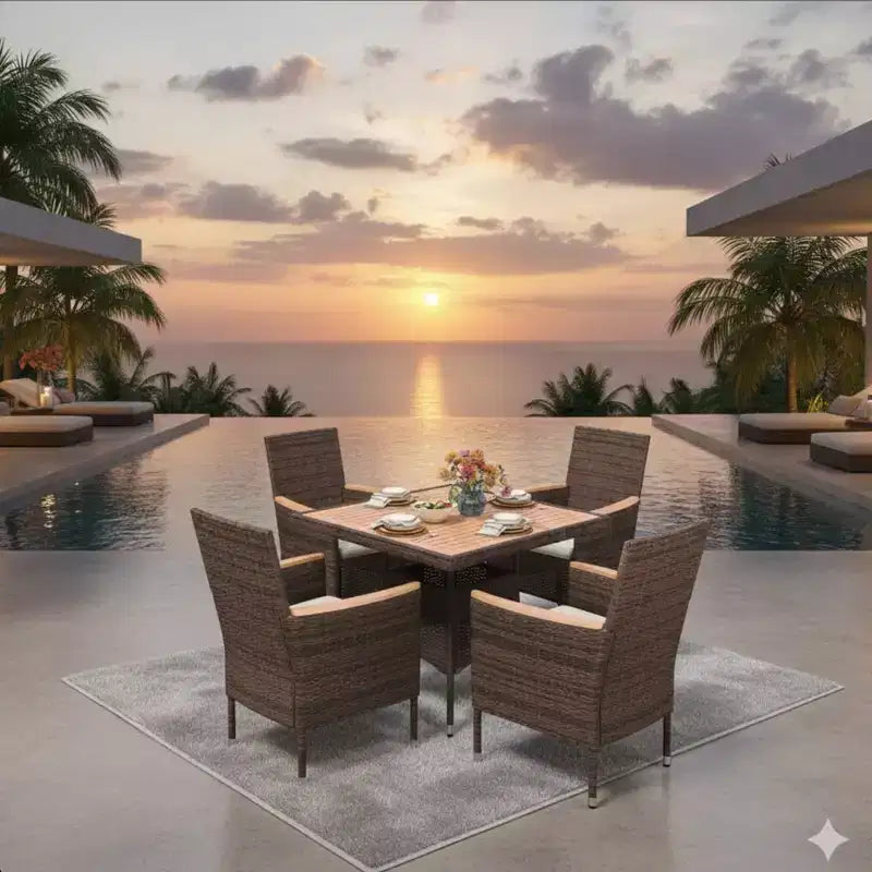 Chaise de salle à manger en rotin tressé pour patio, résistant aux intempéries (lot de 4)
