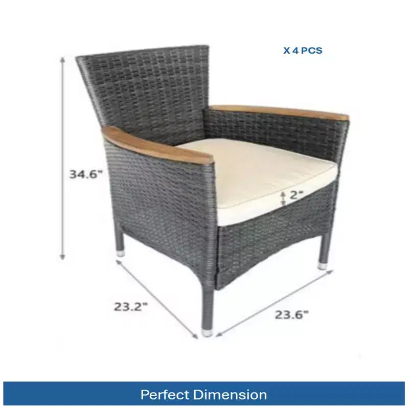 Chaise de salle à manger en rotin tressé pour patio, résistant aux intempéries (lot de 4)