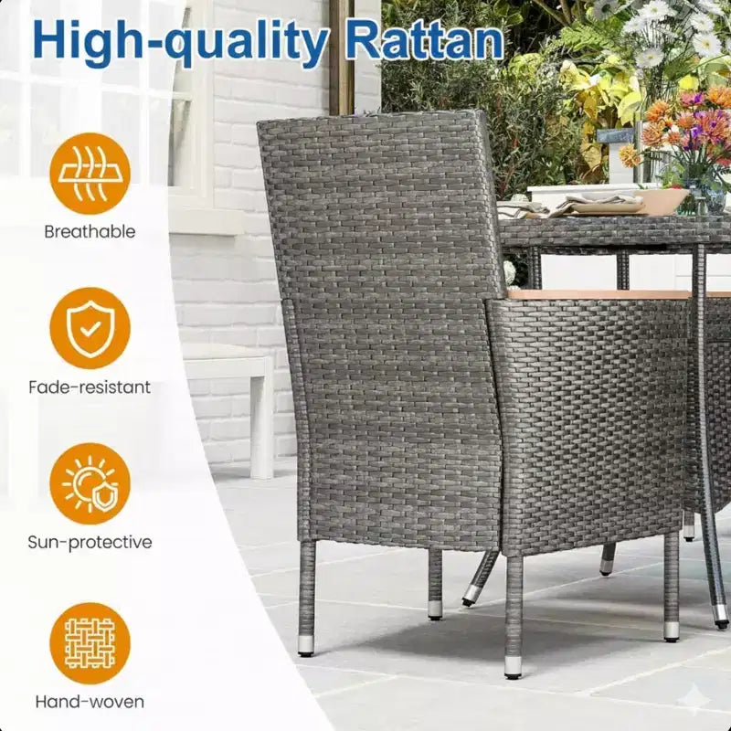 Chaise de salle à manger en rotin tressé pour patio, résistant aux intempéries (lot de 4)