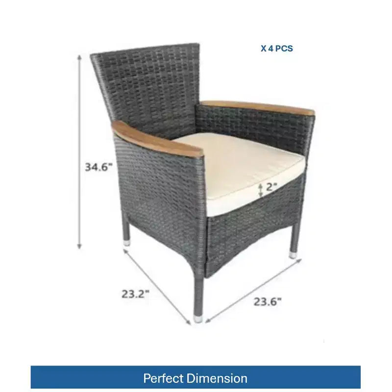 Chaise de salle à manger en rotin tressé pour patio, résistant aux intempéries (lot de 4)