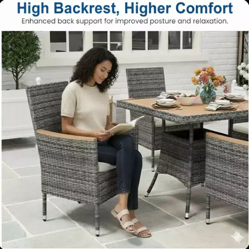 Chaise de salle à manger en rotin tressé pour patio, résistant aux intempéries (lot de 4)
