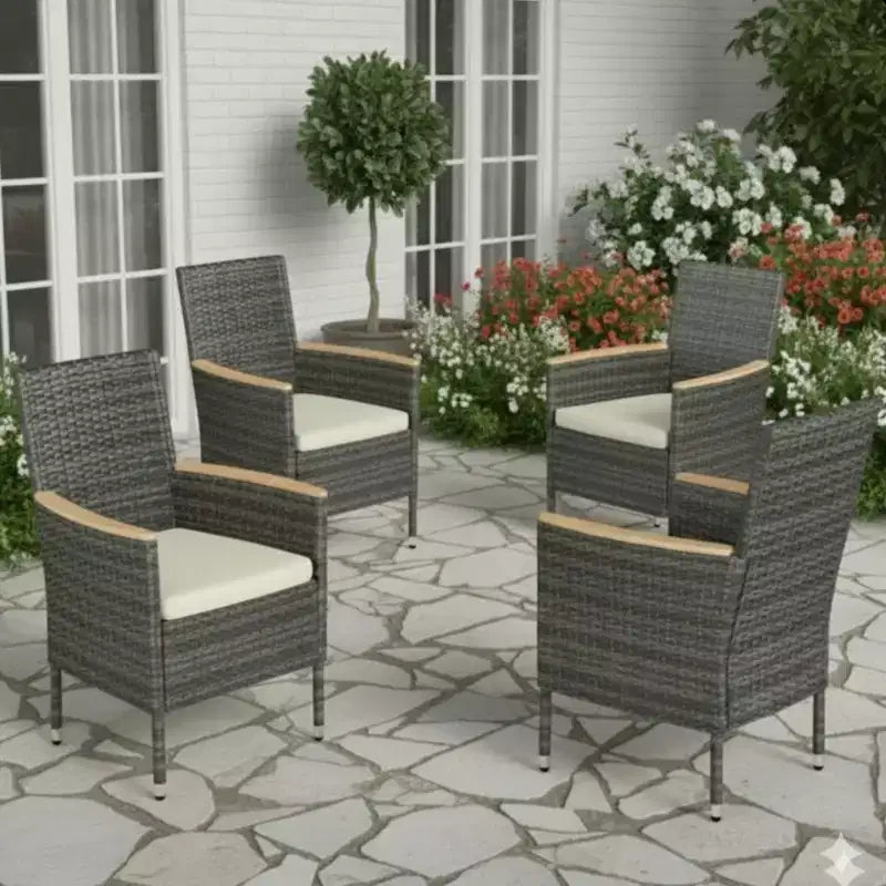 Chaise de salle à manger en rotin tressé pour patio, résistant aux intempéries (lot de 4)