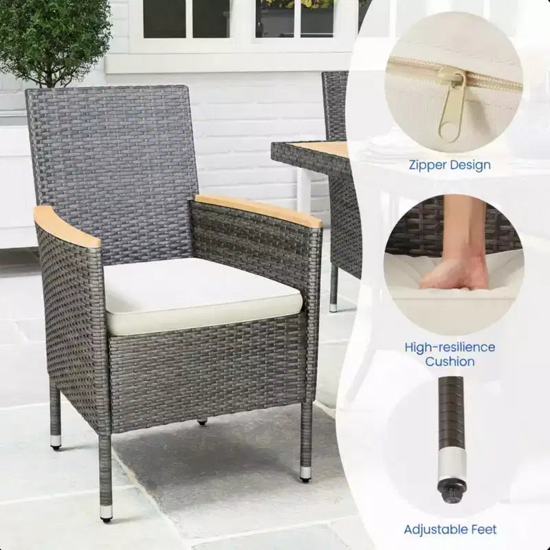 Chaise de salle à manger en rotin tressé pour patio, résistant aux intempéries (lot de 4)