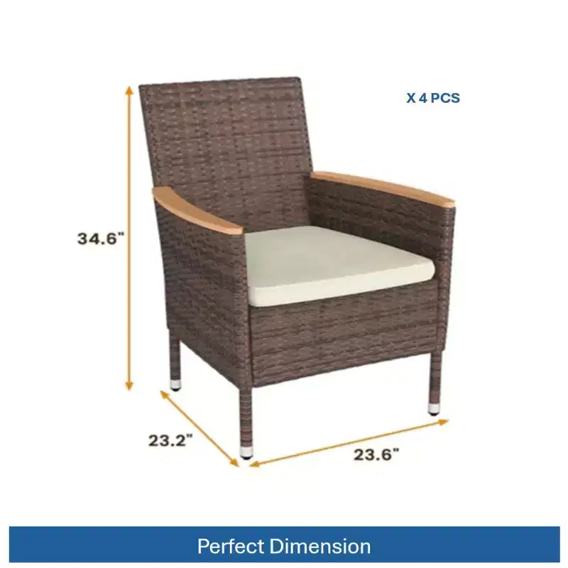 Chaise de salle à manger en rotin tressé pour patio, résistant aux intempéries (lot de 4)