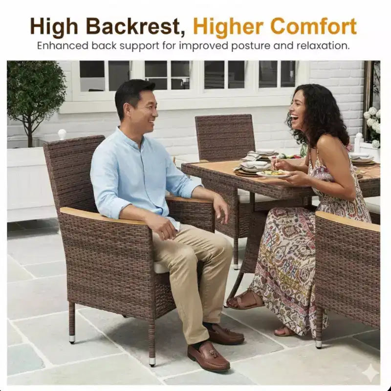 Chaise de salle à manger en rotin tressé pour patio, résistant aux intempéries (lot de 4)