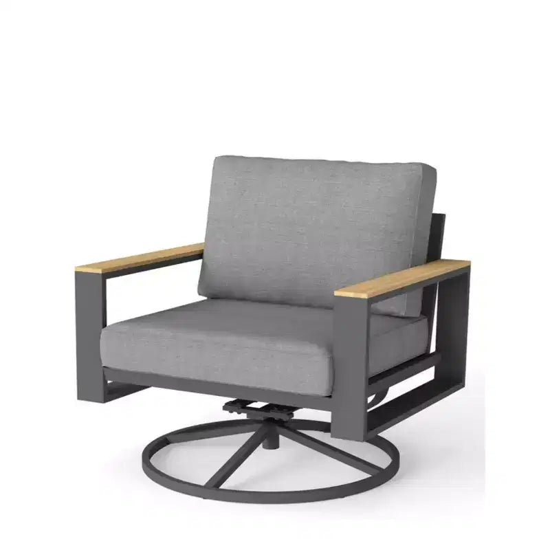 Chaises de salle à manger pivotantes d'extérieur en aluminium tout temps 30 avec coussins gris