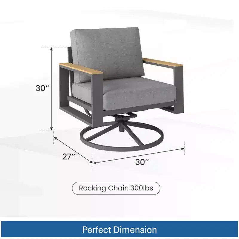 Chaises de salle à manger pivotantes d'extérieur en aluminium tout temps 30 avec coussins gris