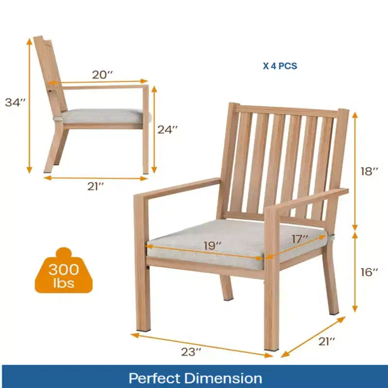 Lot de 4 chaises de salle à manger d'extérieur en aluminium toutes saisons 23 po avec coussins épais