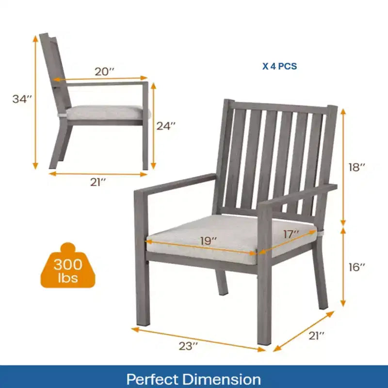 Lot de 4 chaises de salle à manger d'extérieur en aluminium toutes saisons 23 po avec coussins épais