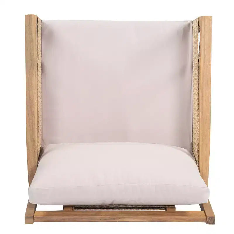 ModernLuxe Lot de 2 Fauteuils de Jardin en Bois d'Acacia, Fauteuils Accoudoirs en Corde Torsadée Tissée à la Main avec Coussins Beige pour Jardin et Bord de Piscine, Finition Teck