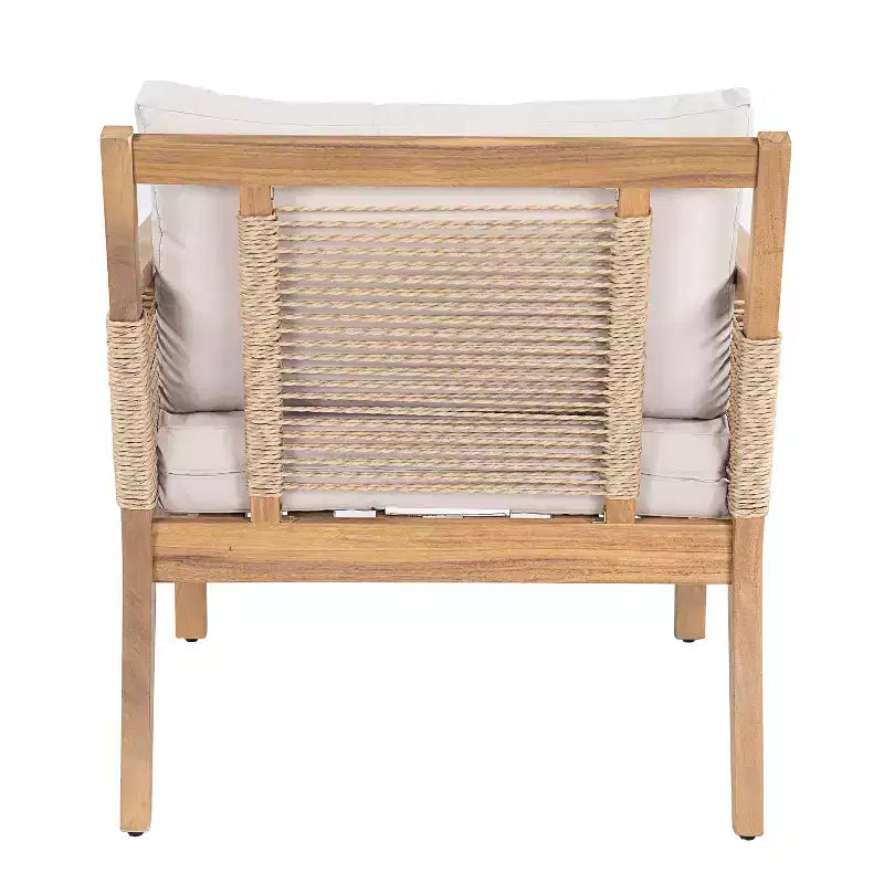 ModernLuxe Lot de 2 Fauteuils de Jardin en Bois d'Acacia, Fauteuils Accoudoirs en Corde Torsadée Tissée à la Main avec Coussins Beige pour Jardin et Bord de Piscine, Finition Teck