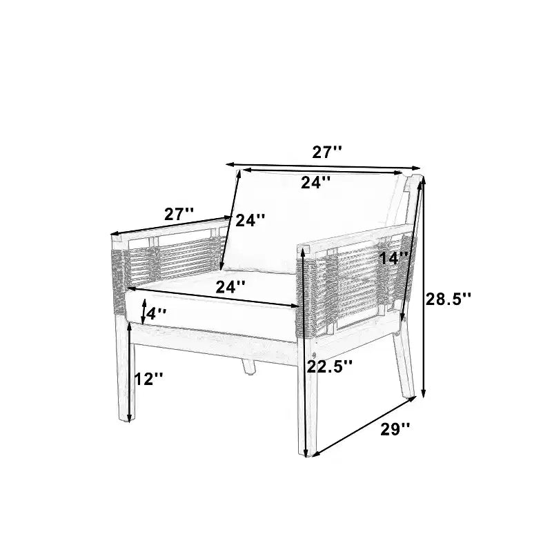 ModernLuxe Lot de 2 Fauteuils de Jardin en Bois d'Acacia, Fauteuils Accoudoirs en Corde Torsadée Tissée à la Main avec Coussins Beige pour Jardin et Bord de Piscine, Finition Teck