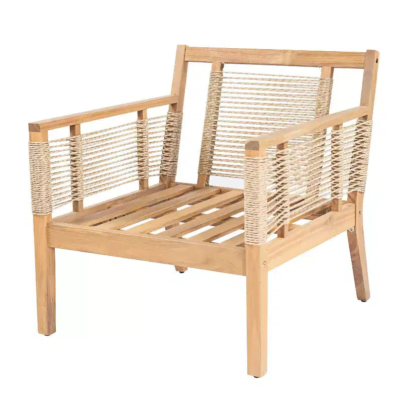 ModernLuxe Lot de 2 Fauteuils de Jardin en Bois d'Acacia, Fauteuils Accoudoirs en Corde Torsadée Tissée à la Main avec Coussins Beige pour Jardin et Bord de Piscine, Finition Teck