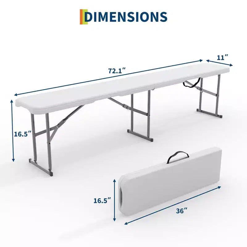 Lot de 2 bancs pliants en PEHD de 1,8 m, sièges de camping et de salle à manger portables, cadre en métal, multifonctionnels pour les fêtes en intérieur/extérieur sur la terrasse