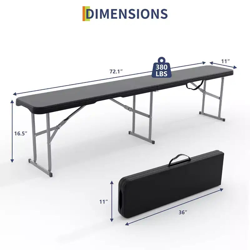 Lot de 2 bancs pliants en PEHD de 1,8 m, sièges de camping et de salle à manger portables, cadre en métal, multifonctionnels pour les fêtes en intérieur/extérieur sur la terrasse