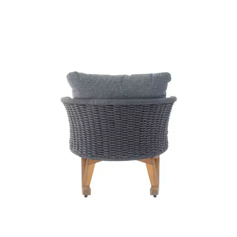 Fauteuil à bascule contemporain en osier de 75 cm avec coussins en polyester, cadre en bois, assise généreuse, mouvement de bascule fluide pour l'intérieur ou l'extérieur