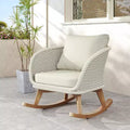 29.5-inch Contemporary Wicker Rocking Chair with Polyester Cushions, Wooden Frame, Generous Seat, Smooth Rocking Motion for Indoor or Outdoor