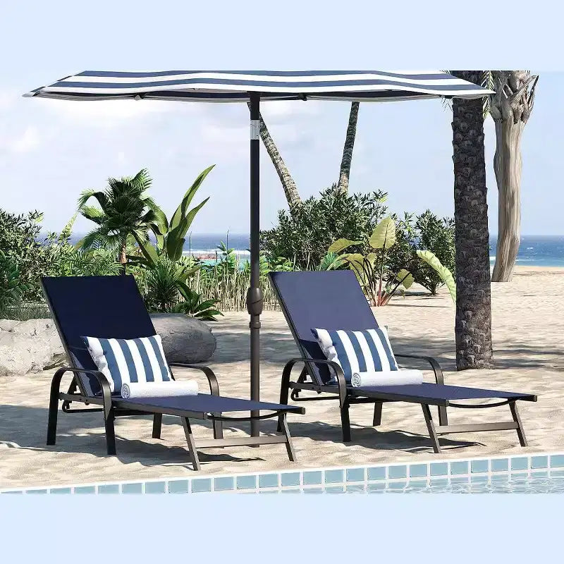 Lot de 2 Chaises Longues de Jardin, Chaises Inclinables Réglables sur 5 Positions avec Tissu Textilène, Transats de Piscine pour Jardin et Balcon