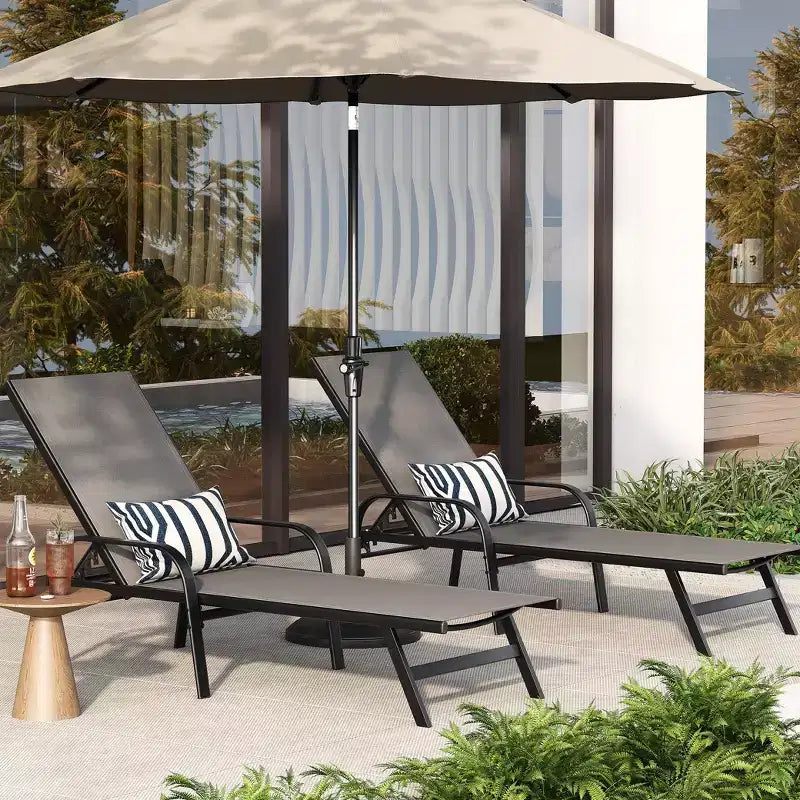 Lot de 2 Chaises Longues de Jardin, Chaises Inclinables Réglables sur 5 Positions avec Tissu Textilène, Transats de Piscine pour Jardin et Balcon