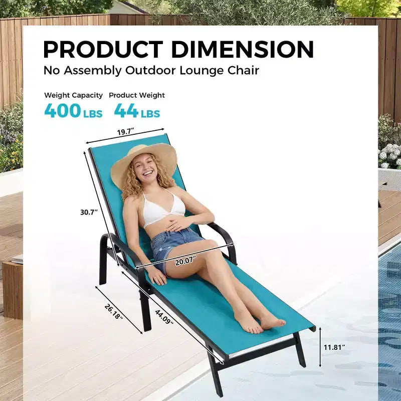 Lot de 2 Chaises Longues de Jardin, Chaises Inclinables Réglables sur 5 Positions avec Tissu Textilène, Transats de Piscine pour Jardin et Balcon
