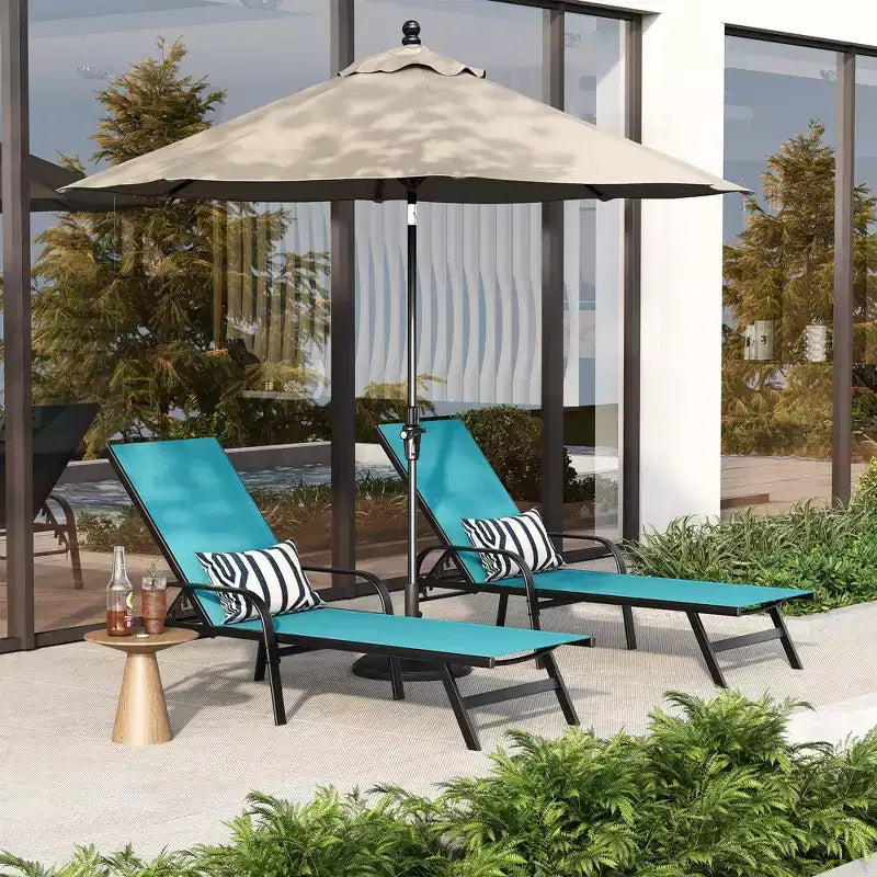 Lot de 2 Chaises Longues de Jardin, Chaises Inclinables Réglables sur 5 Positions avec Tissu Textilène, Transats de Piscine pour Jardin et Balcon