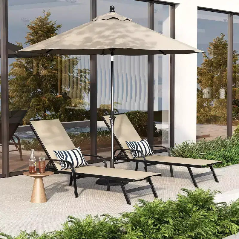 Lot de 2 Chaises Longues de Jardin, Chaises Inclinables Réglables sur 5 Positions avec Tissu Textilène, Transats de Piscine pour Jardin et Balcon