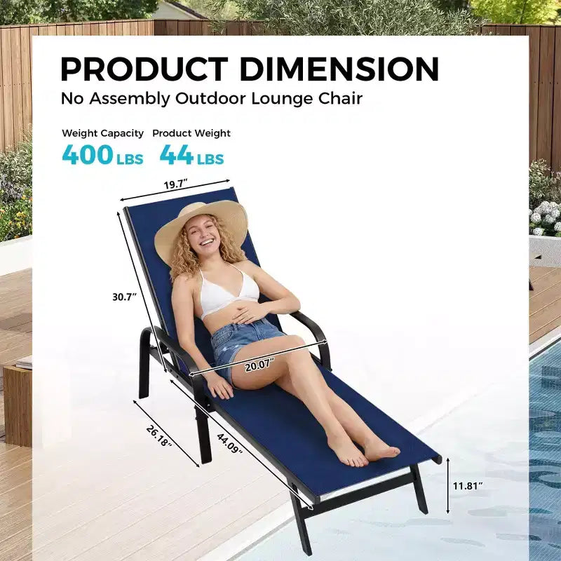Lot de 2 Chaises Longues de Jardin, Chaises Inclinables Réglables sur 5 Positions avec Tissu Textilène, Transats de Piscine pour Jardin et Balcon